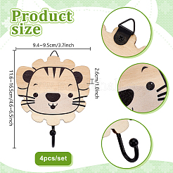 4Pcs Animal Wood Wall Hook Hanger&nbsp;AJEW-WH0609-379