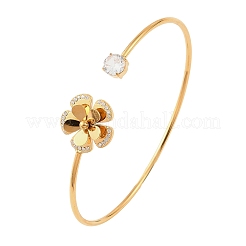 304 Stainless Steel Micro Pave Clear Cubic Zirconia Cuff Bangles&nbsp;SA-C001-02A-G