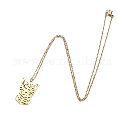 201 Stainless Steel Cutout Cat Shaped Pendant Necklaces for Unisex&nbsp;WG43D0D-01