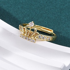 Brass Micro Pave Clear Cubic Zirconia Cuff Rings for Women&nbsp;RJEW-U047-37A-G