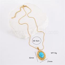 Vintage Oval Synthetic Turquoise Pendant Necklaces&nbsp;XH2096
