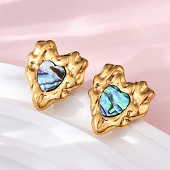 304 Stainless Steel Natural Paua Shell Stud Earrings&nbsp;EJEW-Z103-06G-01