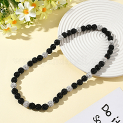1Pc Polymer Clay Rhinestone Round Beaded Stretch Necklaces&nbsp;NJEW-SP0001-14H