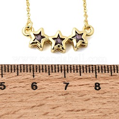 Brass Glass Triple Star Pendant Necklaces&nbsp;KK-CBAB173-03G-07
