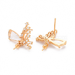 Brass Micro Pave Clear Cubic Zirconia Earring Findings&nbsp;KK-T062-224G-NF