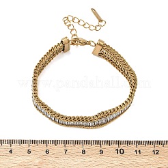 304 Stainless Steel & Glass Wheat Chain Double Layers Bracelets for Women&nbsp;BJEW-F540-08G-01