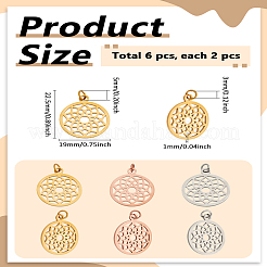 6Pcs 3 Colors PVD Vacuum Plating 304 Stainless Steel Pendants&nbsp;STAS-LP0004-34