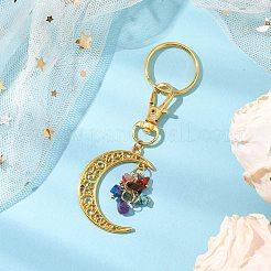 Chakra Theme Moon Natural Red Jasper & Howlite & Tiger Eye & Carnelian & Green Aventurine & Lapis Lazuli & Amethyst Chip Keychain&nbsp;KEYC-JKC00963-01