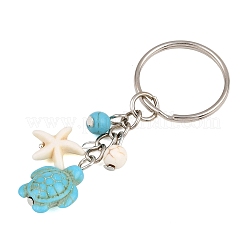 20Pcs Turtle with Starfish Synthetic Turquoise Pendant Keychains&nbsp;KEYC-CP0001-47A