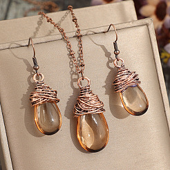 Teardrop Alloy Glass Pendant Necklaces & Dangle Earrings Sets&nbsp;FS-WGA3296-01