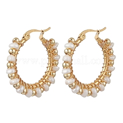 2 Pairs 2 Styles Natural Cultured Freshwater Pearl Beaded Hoop Earrings&nbsp;EJEW-JE06941