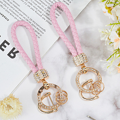 2Pcs PU Leather and Alloy Rhinestone Braided Keychain&nbsp;KEYC-CL0001-15D