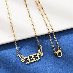 201 Stainless Steel Number 333 with Butterfly Wings Pendant Necklaces&nbsp;LS-NJEW-P332-01A-G