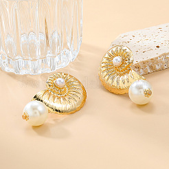 Shell Shape Alloy Plastic Imitation Pearl Dangle Stud Earrings&nbsp;FS-WG9D949-01
