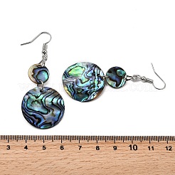 Brass Natural Paua Shell Flat Round Dangle Earrings&nbsp;EJEW-S278-01P