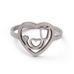 Non-Tarnish 201 Stainless Steel Heart with Word Love You Finger Ring&nbsp;RJEW-J051-11P