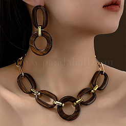 Alloy with Acrylic Oval Link Chain Pendant Necklace & Stud Dangle Earring Sets&nbsp;FS-WGB1D27-02