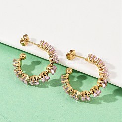 C-Shaped 304 Stainless Steel Rhinestone Stud Earrings&nbsp;EJEW-M105-07G-02