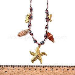 Summer Beach 304 Stainless Steel & Electroplated Natural Shell Pendant Adjustable Polyester Cord Necklaces for Women&nbsp;NJEW-F348-01C-G