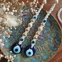 Teardrop with Evil Eye Glass Pendant Decorations&nbsp;EVIL-PW0002-05