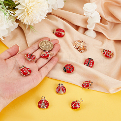 12Pcs 12 Style Coccinella Septempunctata Enamel Pins with Rhinestone&nbsp;JEWB-WH0023-46G