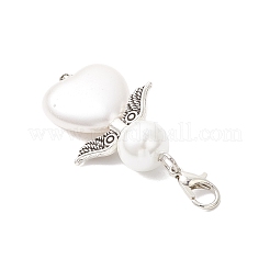 50Pcs ABS Plastic Imitation Pearl & Glass Pearl Heart Angel Pendant Decorations&nbsp;HJEW-JM03498-02