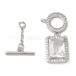 Brass Micro Pave Clear Cubic Zirconia Toggle Clasps&nbsp;KK-N254-87P