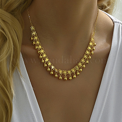 Fashionable Vintage Brass Metal Clover Link Chain Bell Tassel Necklaces for Women&nbsp;OK9797