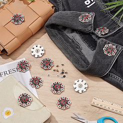 20Pcs Flower Zinc Alloy & Rhinestone & Glass Rivets&nbsp;BUTT-NB0001-84B