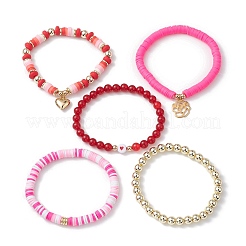 5Pcs 5 Style Synthetic Hematite & Dyed Natural Malaysia Jade Stretch Bracelets Set&nbsp;BJEW-JB10013