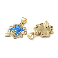 Brass Micro Pave Blue Cubic Zirconia Pendants&nbsp;KK-D057-03G