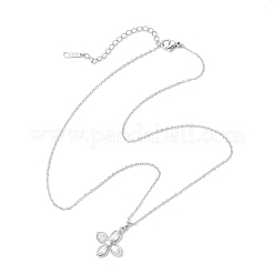 Flower Brass Pave Clear Cubic Zirconia Pendant Necklaces&nbsp;NJEW-JN05287