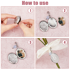 Oval with Flower 316 Stainless Steel Locket Pendant Decorations&nbsp;PALLOY-AB00013
