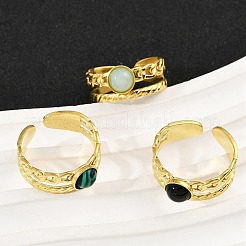 316 Stainless Steel with Natural Mixed Gemstone Cuff Rings&nbsp;RJEW-Z098-01G-14