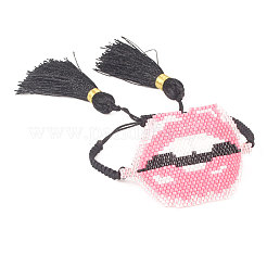 Glass Seed Braided Bead Bracelet with Double Tassel&nbsp;BJEW-A121-02A