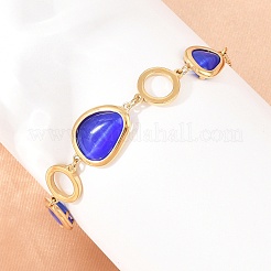 304 Stainless Steel & Glass Imitation Cat Eye Link Bracelets&nbsp;BJEW-D460-11G