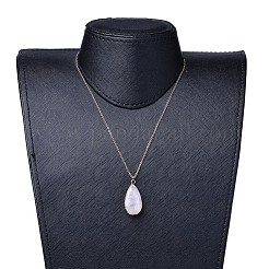 Teardrop Natural Rose Quartz Pendant Necklaces&nbsp;NJEW-JN02321-03