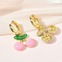 Brass & Enamel Hoop Dangle Earrings for Women&nbsp;EJEW-A167-20G-01