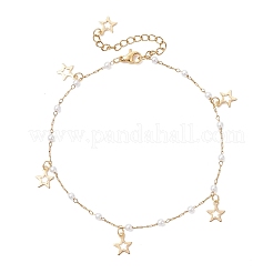 3Pcs 3 Styles Round ABS Imitation Pearl Beads & 304 Stainless Steel Link Chain Moon Star Cross Tassel Anklets for Women&nbsp;AJEW-AN00738