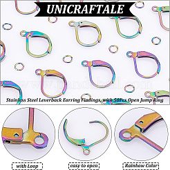 50Pcs Rainbow Color 304 Stainless Steel Leverback Earring Findings&nbsp;STAS-UN0038-46