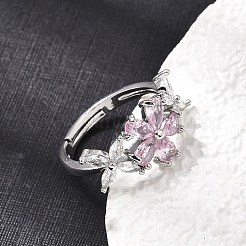 Brass Pave Cubic Zirconia Cuff Open Rings&nbsp;CU-CBA5C10-06P