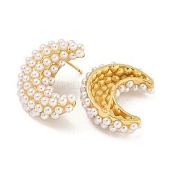 Rack Plating Brass & ABS Plastic Imitation Pearl Stud Earrings&nbsp;EJEW-N055-03B-G-RS