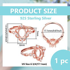 Adjustable 925 Sterling Silver Micro Pave Cubic Zirconia Oval Ring Component&nbsp;STER-BC0003-56RG