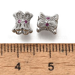 Brass Micro Pave Magenta Cubic Zirconia Beads&nbsp;KK-M318-24P-01