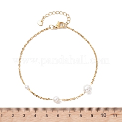 Round White Shell Pearl 304 Stainless Steel Cable Chain Anklets for Women&nbsp;AJEW-AN00781