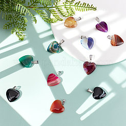 18Pcs 9 Colors Natural Banded Agate/Striped Agate Pendants&nbsp;G-SC0002-06