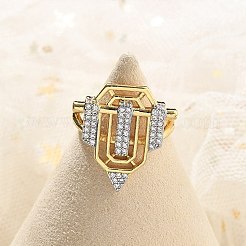 Brass Micro Pave Clear Cubic Zirconia Open Cuff Rings for Women Men&nbsp;KK-B124-12GP
