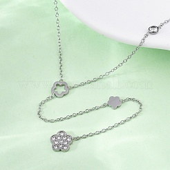 304 Stainless Steel Crystal Rhinestone Flower Y Necklaces&nbsp;NJEW-R026-18P