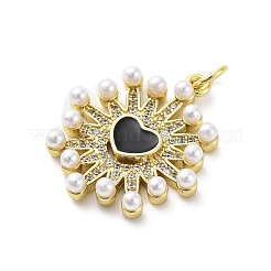 Brass Micro Pave Cubic Zirconia Enamel ABS Imitation Pearl Pendants&nbsp;KK-D325-22G-01