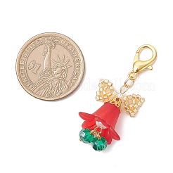 Bowknot Glass Seed & Acrylic Christmas Bell Pendant Decorations&nbsp;HJEW-MZ00390